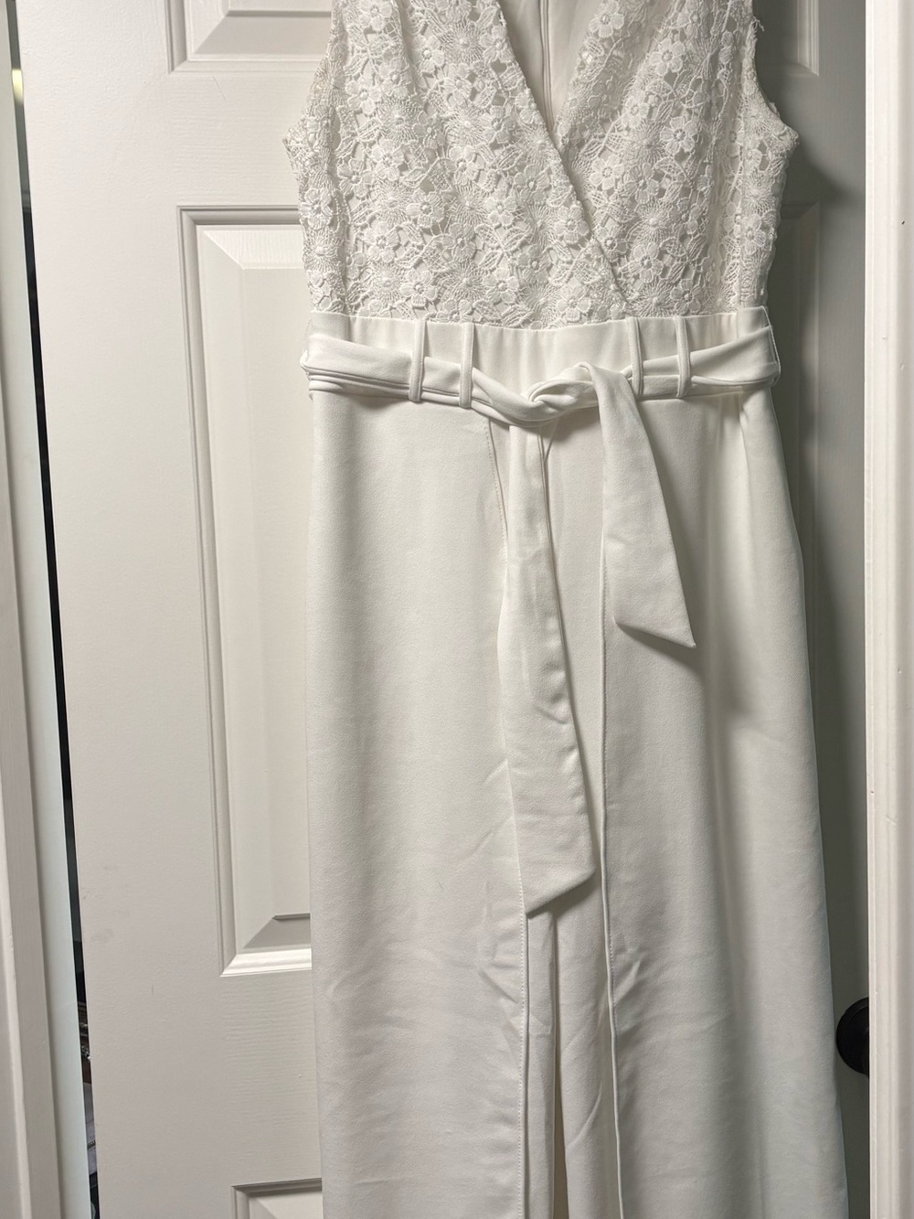 White Lace-Top Belted Women’s Jumpsuit